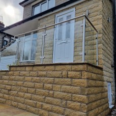 Framed Glass Balustrade, Stone Entrance Steps & Raised Terrace, Grenoside Sheffield Framed Glass Balustrade, Stone Entrance Steps & Raised Terrace, Grenoside Sheffield